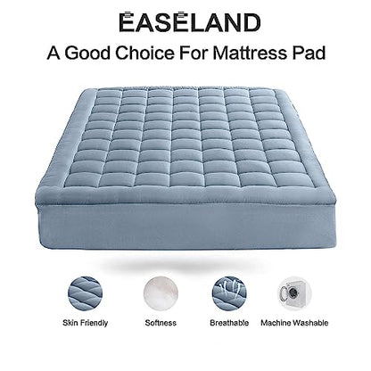 EASELAND Twin Size Mattress Pad Pillow Top Mattress Cover Quilted Fitted Mattress Protector Single 8-21" Deep Pocket Cooling Mattress Topper (39x75 Inches, Dusty Blue)