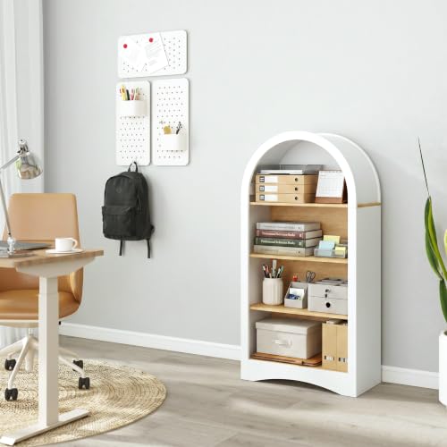 White Natural Particle Board MDF 4-Tier Corner Storage Shelves - Arched Wall Bookshelf