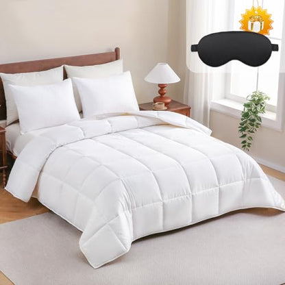 All-Season Wool Comforter Queen with Washable Cotton Duvet Cover - Breathable & Moisture-Regulating Bedding Set