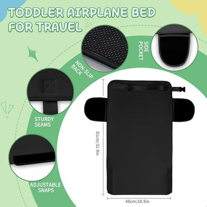 Black XLL Toddler Airplane Bed Travel Sleep Support for Kids - Portable