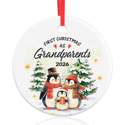 First Christmas as Grandparents Ceramic Ornament with Gift Box - Variation of Grandparents