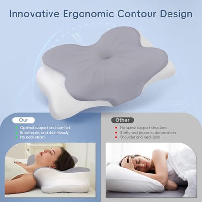 Memory Foam Cervical Neck Pillow with Dual Height Support - Grey