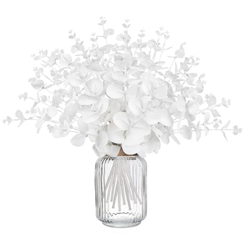 Yen Jean 14PCS White Eucalyptus Artificial Flowers for Home Decor - Faux Silk Stems