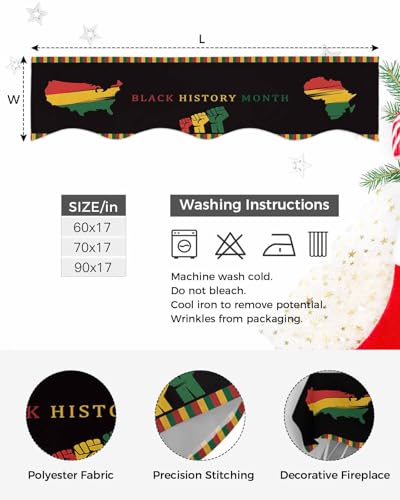 Black History Month Fireplace Mantel Scarf Cover with Variation - Black, Grass, Green, Deep Red, 70 Inch