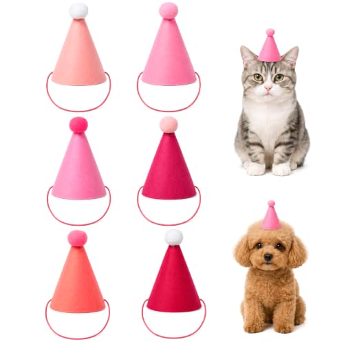 6 Pack Pink Mini Party Hats for Stuffed Animals & Small Pets