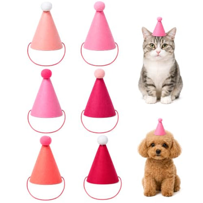 6 Pack Pink Mini Party Hats for Stuffed Animals & Small Pets