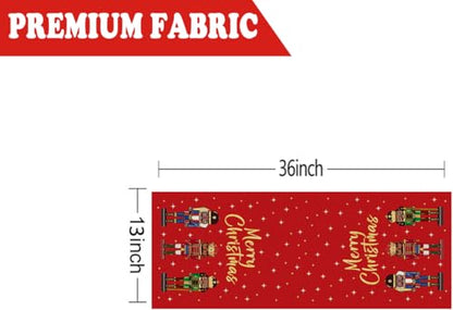 Christmas Table Runner Red Burlap Nutcracker Stars 13x36 Inch Seasonal Decor