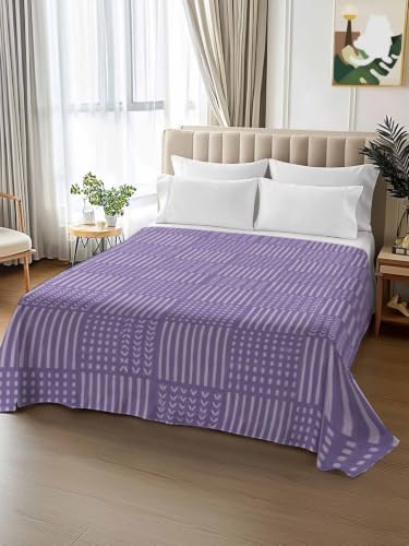 Purple King Flat Sheet Microfiber Bedding - Modern Geometric Checkered Lines