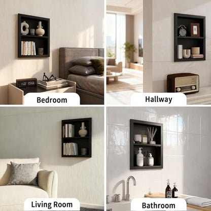 Wood Recessed Wall Niche Cabinet with Adjustable Shelves for Bathroom Living Room Bedroom