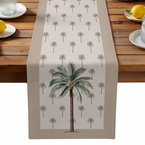 Palm Tree Tropical Table Runner 13x70 Inches for Summer Dinner & Events - Cotton-Polyester