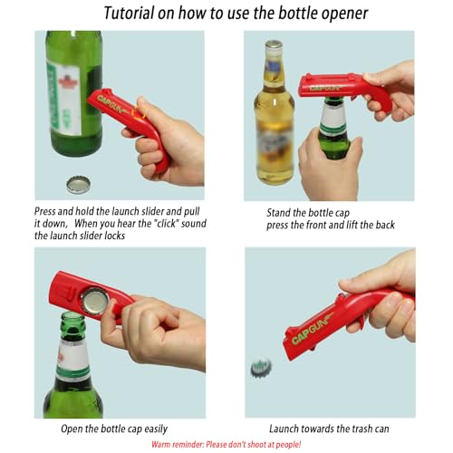 Cap Gun Bottle Opener with Shooting Fun - Grey-Red 2-Pack Novelty Gadget