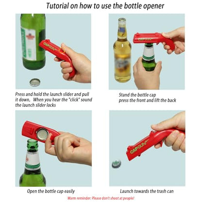 Cap Gun Bottle Opener with Shooting Fun - Grey-Red 2-Pack Novelty Gadget