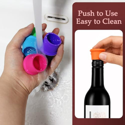 12 Pack Colorful Silicone Wine Stoppers - Reusable Bottle Seals for Wine & Beverages