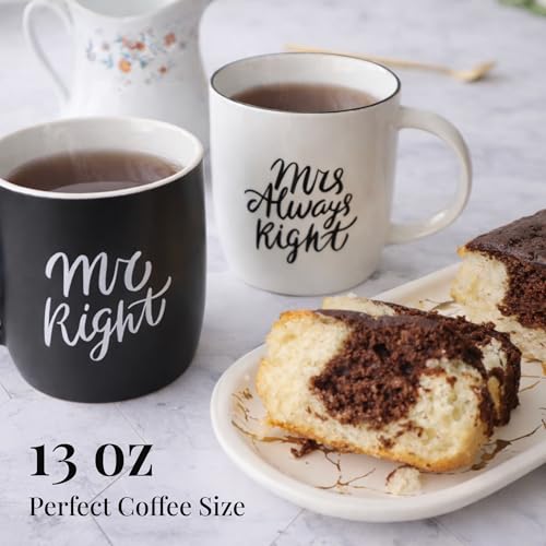 Black White Coffee Mug Set - Mr Right & Mrs Always Right 13oz Gift for Couples
