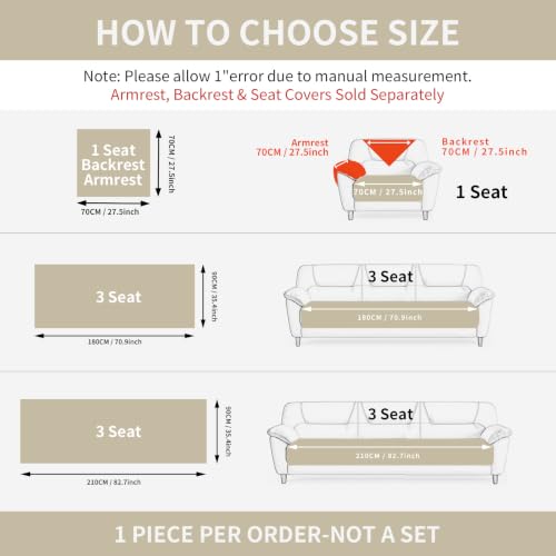 Khaki Plush Washable Couch Cover for Sofa 36x83 Inches, Geometric Jacquard Slipcover, Non-Slip Furniture Protector for Kids & Pets - 1PC