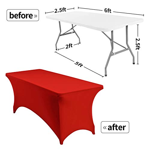6FT Red Spandex Table Cover for Rectangular Tables - Holiday Party Decor