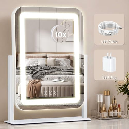 LED Makeup Mirror with Lights - 13 x 16.5 Inch, White, Touch Control