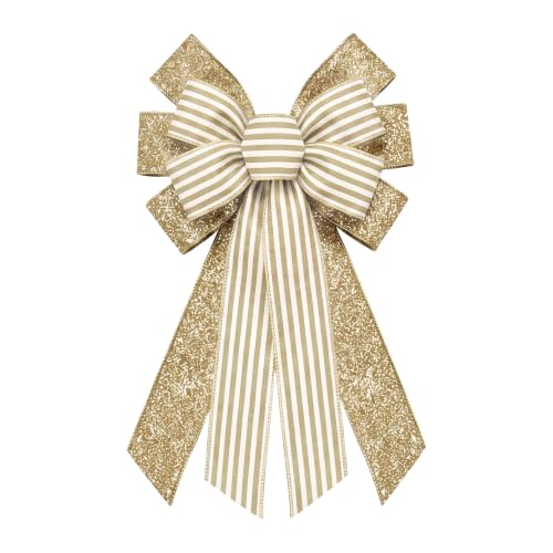 Gold Christmas Wreath Bow for Tree Topper Door Decor - Large Holiday Ribbon