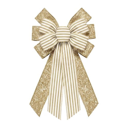 Gold Christmas Wreath Bow for Tree Topper Door Decor - Large Holiday Ribbon