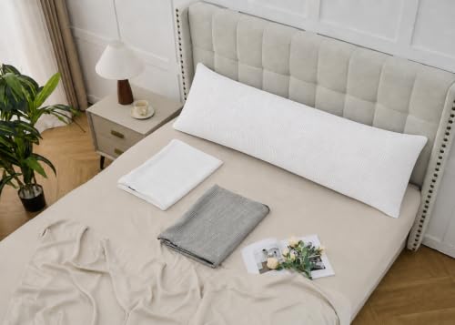 KISSKI Cooling Body Pillow Cover Cream White - Waffle Quilted, Breathable Fabric, Fits 18-20 Inch Pillows
