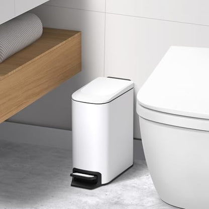 TIPGO Slim Bathroom Trash Can with Lid Soft Close, 6 Liter / 1.6 Gallon Stainless Steel Garbage Can with Removable Inner Bucket, Step Pedal, Small Trash Cans for Bedroom, Office, Kitchen (Black Gold)