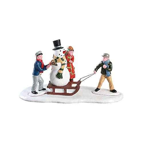 Lemax Christmas Figurine Kids Playing- #83355 - Kids Pulling A Snowman On A Sled In The Snow