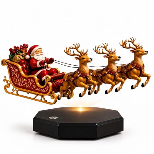 Floating Santa Sleigh and Reindeer Figurine with Levitating Effect - 1 Piece