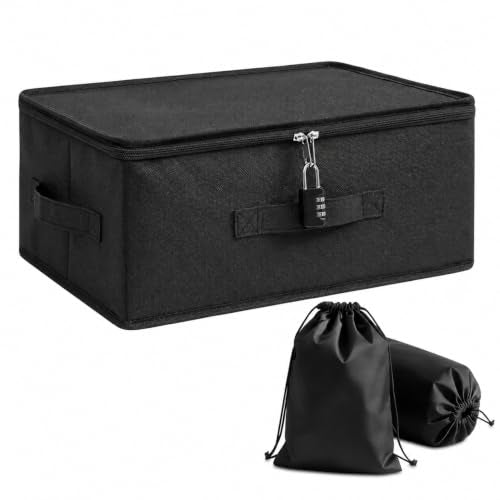 Black Lockable Privacy Toy Storage Box with Combo Lock & Soft Bags for Adults
