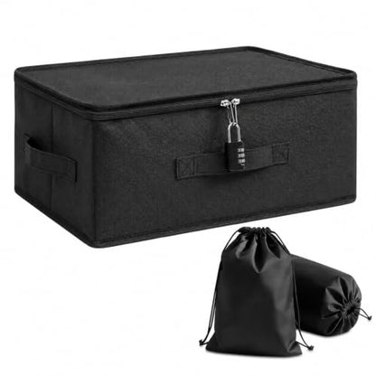 Black Lockable Privacy Toy Storage Box with Combo Lock & Soft Bags for Adults