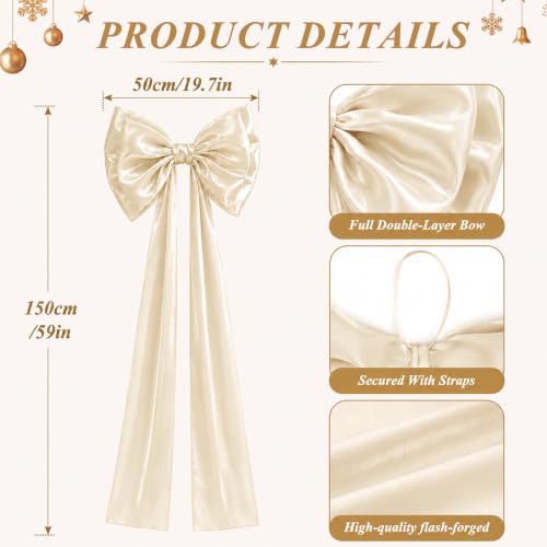 JOICEE Large Champagne Glitter Satin Christmas Tree Topper Bow 20x59 Inch - Variation of Champagne