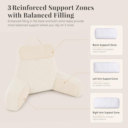 Reading Pillow with Arms for Bed Sitting Up - Beige, 24 Inch - Supportive Backrest