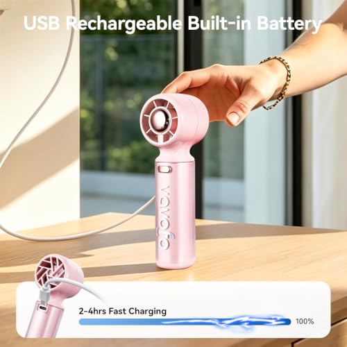 Mini Handheld Fan Pink 2000mAh USB Rechargeable 3-Speed Personal Cooling Fan for Outdoor Travel & Makeup - Light & Compact