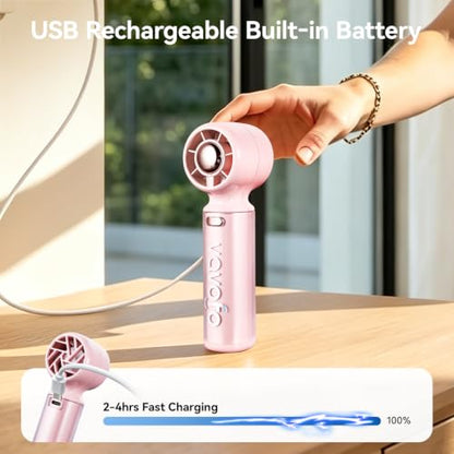 Mini Handheld Fan Pink 2000mAh USB Rechargeable 3-Speed Personal Cooling Fan for Outdoor Travel & Makeup - Light & Compact