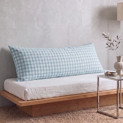 Plaid Blue Cotton Body Pillow Cover 20 x 54 Inches - Breathable & Soft Bedding