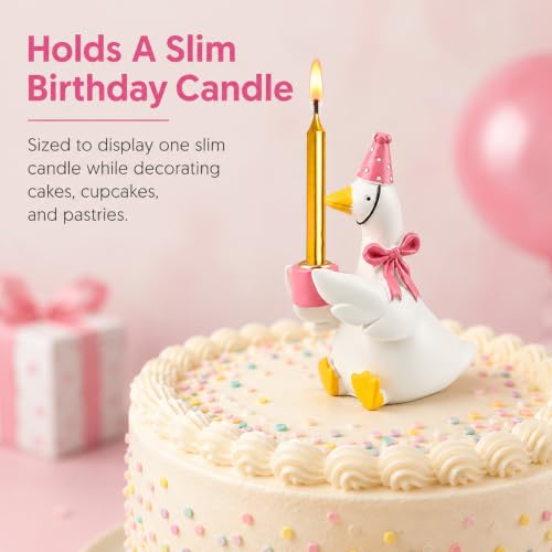 Ceramic Goose Cake Topper with Pink Hat & Bow Tie - Party Decor