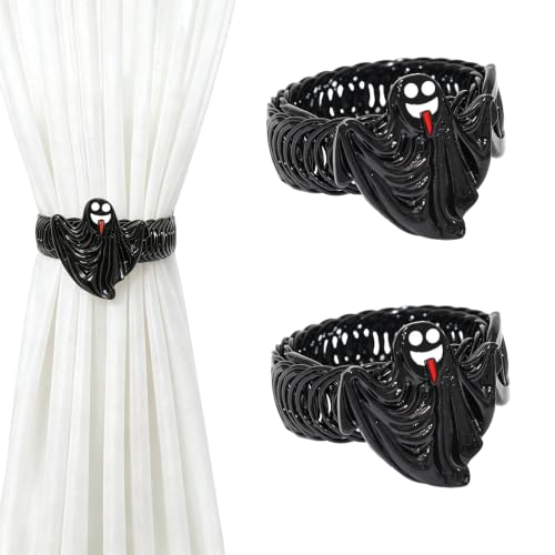 Halloween Ghost Curtain Tiebacks - Black Gothic Decor with Variation Black + Ghost