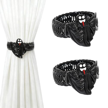 Halloween Ghost Curtain Tiebacks - Black Gothic Decor with Variation Black + Ghost
