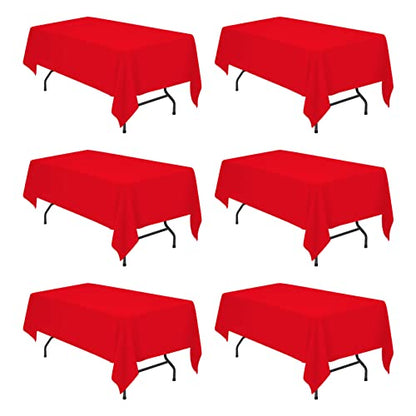 Red 60x102 Inch Tablecloth - 6 Pack Polyester Spill-Resistant Linen for Rectangular Tables