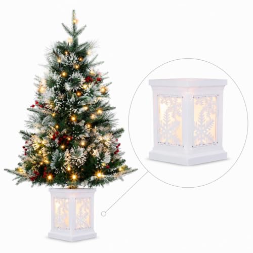 3ft Artificial Christmas Tree with Snow Flock & Prelit Lights - Snowflake Lightbox Variation