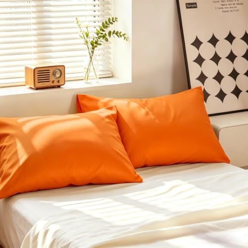 Pure Cotton Pillowcase Set 20x26 Inches - 2 Pack in Orange