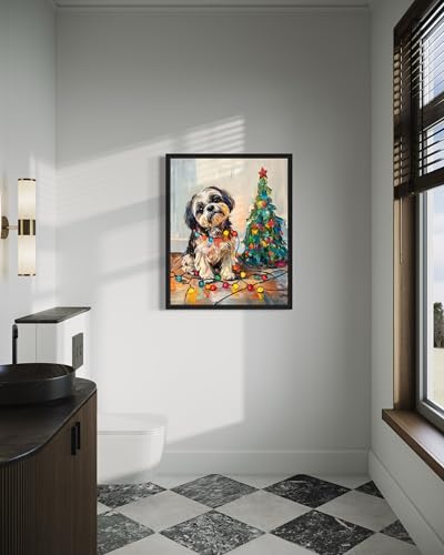 Shih Tzu Christmas Unframed Wall Art Print Poster - 10 x 8 Inches, Dog Pet Lover Artwork