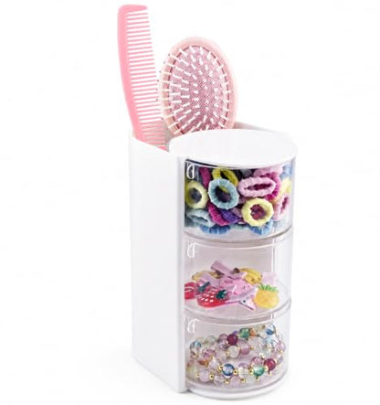 White 3-Layer Hair Accessories Organizer with Rotating Brush Holder