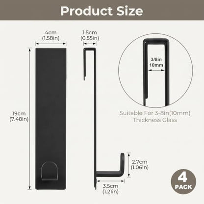 Stainless Steel Shower Door Hooks Set of 4 - Heavy Duty Towel Hangers
