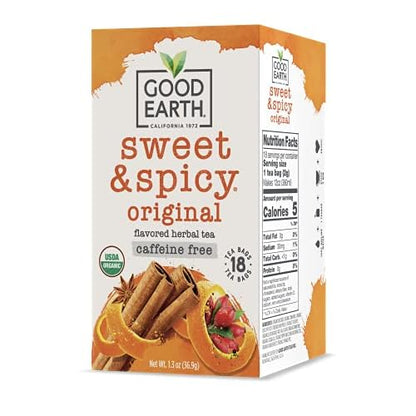 Organic Sweet & Spicy Herbal Caffeine Free Good Earth Teas 18 Tea Bag