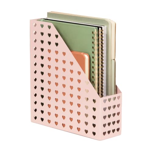 Pink Metal Vertical File Holder with Heart Cutout - Desktop Organizer