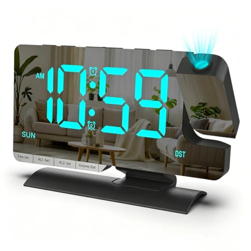 Miowachi Projection Clock for Bedroom Ceiling - Black-Blue Digital Alarm