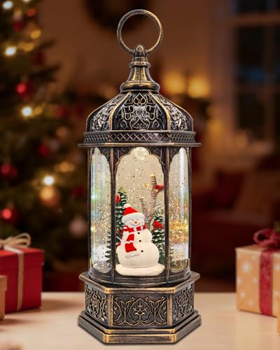 Snowman Snow Globe with Red Cardinal - Musical LED Christmas Decor, 12.99 Inch