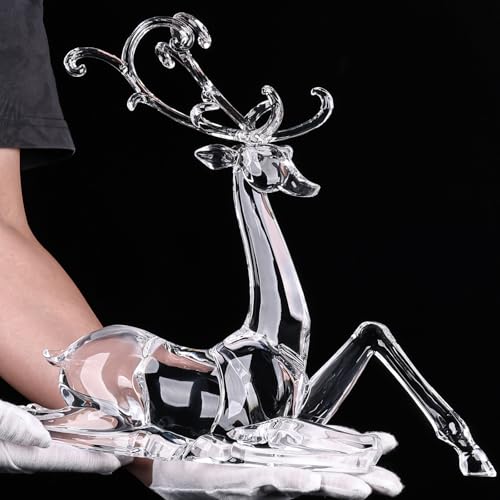 White Sitting Reindeer Christmas Decoration - Acrylic Crystal Finish - Small Variant