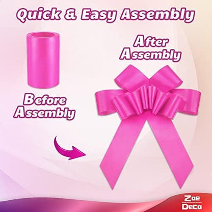 Zoe Deco - Giant Pink Car Bow - 30 Inch with 2 Gold Accessory Bows for Celebrations | Perfect for Gifts