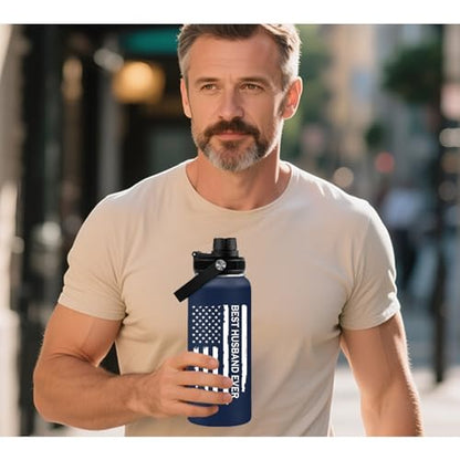 Best Husband 32 Oz Navy Blue Mug with Lid - Gift for Him from Wife